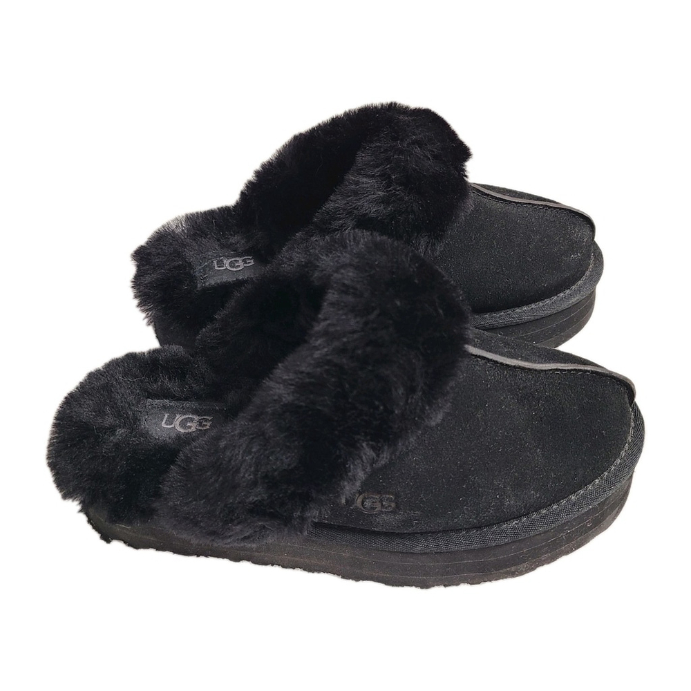 UGG Women's Disquette Slippers Black Size 7 Suede Pre-owned